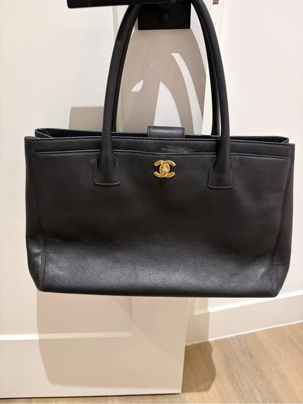 CHANEL Black Leather Tote with Gold CC Hardware